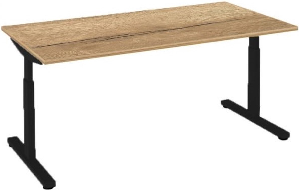 Offeco  Bureau Lobo  - Verstelbaar - Bureaus - Bureau - Kantoormeubels - Game bureau - height adjustable desk - Gaming desk - computertafel - Thuiswerken - 120x80cm - Zwart - Natuur eiken-- blad-  onderstel- x80