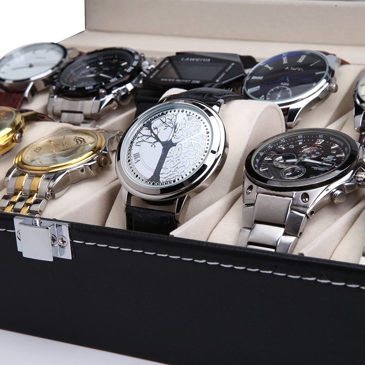 Clever Storage Horlogebox met kijkvenster - Zwart - Met deksel - Large - 12 horloges
