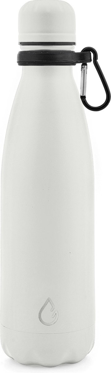Wattamula Luxe Design eco RVS drinkfles - wit - extra carrier - 500 ml - waterfles - thermosfles - sport