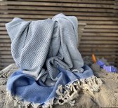 serviette de hammam d'été xxl Sun & Shine 170x240 cm - bleu / blanc | serviette de plage xxl | Couverture de plage pour 2 personnes | pique-nique - tapis |