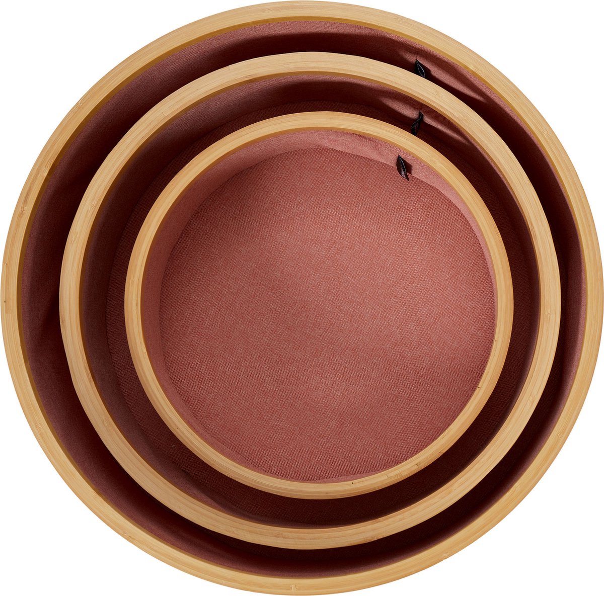 Lumaland ronde opbergdoos met bamboe-frame in set van 3 dozen van ø 45 x 20 und ø 38 x 16 en ø 30 x 12 cm roze