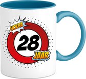 28 Jaar Verkeersbord Mok met tekst | Grappig Verjaardag Beker Cadeau | Bedrukte Koffie en Thee Mokken | Zwart | 330 ML