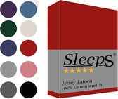 Sleeps Jersey Hoeslaken - Rood Lits-Jumeaux 180x200/220 cm - 100% Katoen - Hoge Hoek - Heerlijk Zacht Gebreid - - Strijkvrij - Rondom elastiek - Stretch -