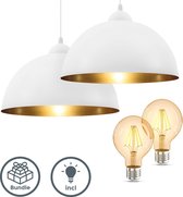 B.K.Licht - Set van 2 Hanglampen - met lichtbronnen - wit gouden - metalen - voor woonkamer - industriele pendellamp