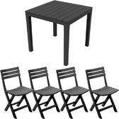 Luxiqo® 5-Delige Bistroset – Balkonset – Tuinmeubelset – Terrastafel – Tuintafel met 4 Stoelen – Kunststof – Zwart