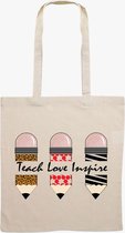 Katoenen tas - leuke tekst - leuk voor docent - docenten - shopper - teach love inspire