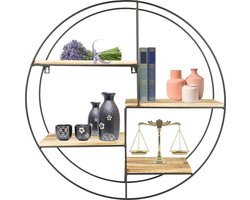 MaxxHome Wandrek rond - Industrieel - Metaal en MDF hout - 4 planken - Zwart metalen rek
