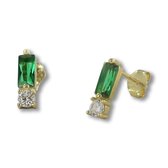 Silventi 9SIL-22138 Zilveren Oorknopjes - Dames - Zirkonia - 6 x 3 mm - Groen - 3,0 mm Doorsnee - Wit - Zilver - Gold Plated (Verguld/Goud op Zilver)