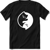 Ying Yang Sleepy Kat - Katten T-Shirt Kleding Cadeau | Dames - Heren - Unisex | Dieren shirt | Grappig Verjaardag kado | Tshirt Met Print | - Zwart - XXL