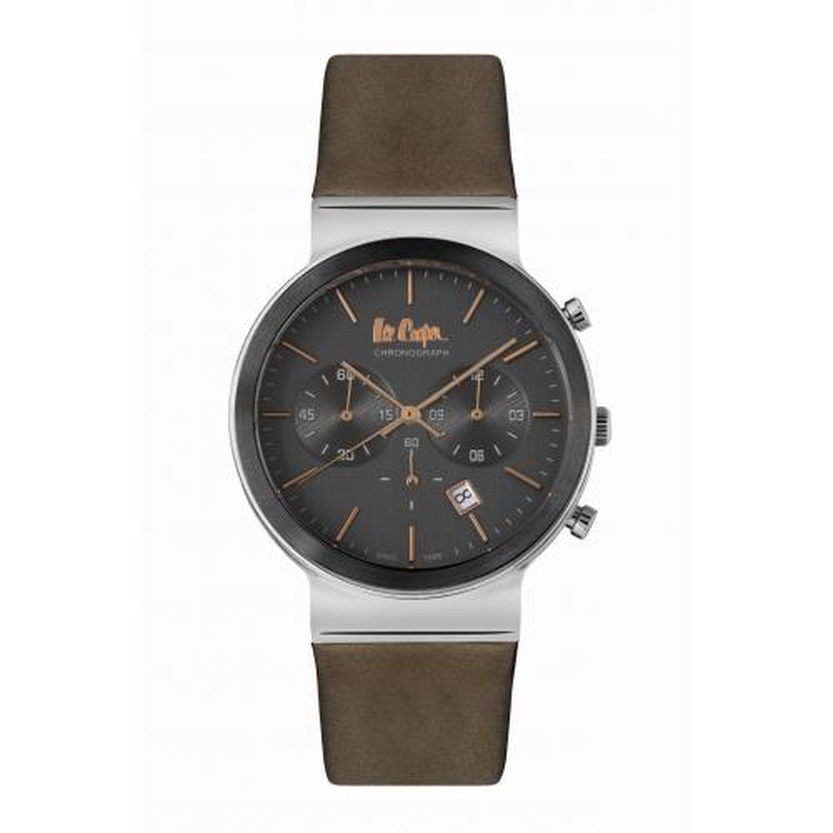 Lee Cooper LC06915.364 - Horloge - Analoog - Mannen - Heren - leren band - Bruin - Zilverkleurig - Zwart - Rosékleurig