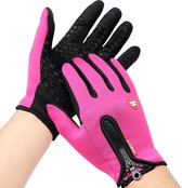 Fietshandschoenen - Roze - Fleece Handschoenen met Ritssluiting - Racefiets - Mountainbike - Winter - Maat L