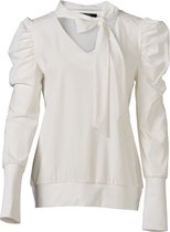 Dames top gepofte lange mouwen travelstof v-hals met strik - offwhite | Maat M