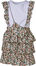 Meisjes set bloemenprint met bijpassend tasje - beige | Maat 164/14Y