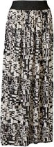 Dames plooirok design print 06 lang brede band  - zwart/crème | Maat Onze size, XS-XL