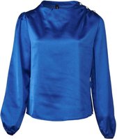 Dames top lm satijnlook met parelknopen - kobalt | Maat XL