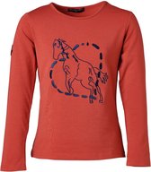 Meisjes shirt  lange mouwen roodbruin geborduurde paarden | Maat 8Y/128