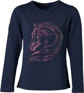 Meisjes shirt  lange mouwen marine paard glitter | Maat 12Y/152