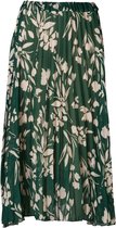 Dames rok plisse groen met offwhite bladerenprint - lang | Maat Onze size, XS-XL