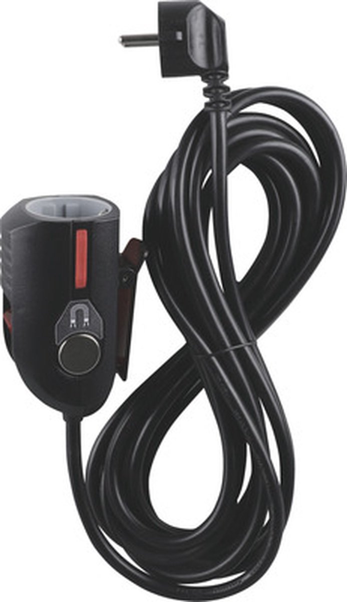 Q-Link verlengkabel - met clip, schakelaar en magneet - 3 x 1.5 mmâ² - 5 m - zwart