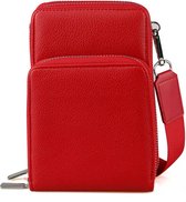 THL Design – Telefoontasje Dames Crossbody – Schoudertasje Telefoon – 3 Vakken - Rood