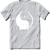 Ying Yang Kat - Katten T-Shirt Kleding Cadeau | Dames - Heren - Unisex | Dieren shirt | Grappig Verjaardag kado | Tshirt Met Print | - Licht Grijs - Gemaleerd - L