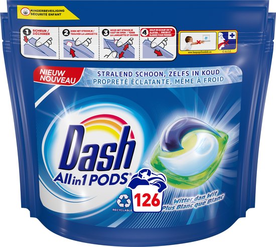 Dash Alles-in-1 Pods Wascapsules - Witter Dan Wit - Voordeelverpakking 3 x 42 Wasbeurten