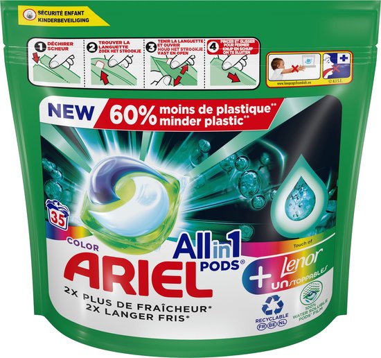 Ariel All in 1 Wasmiddel Pods + Touch Van Lenor Unstoppables - 35 Wasbeurten