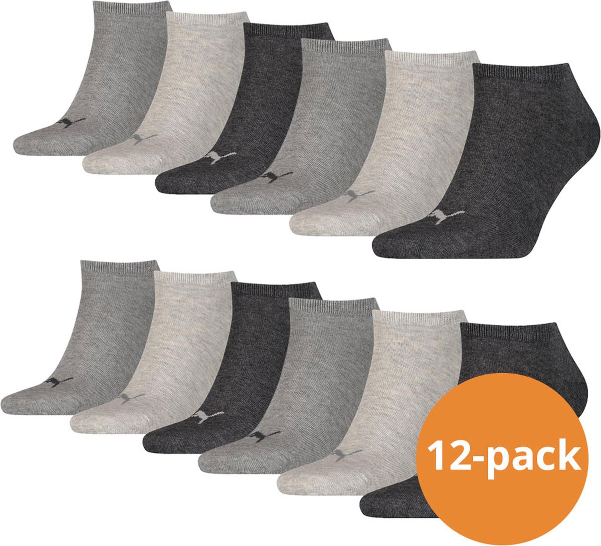 Puma Sneakersokken Plain 12-pack Melange-47/49 Antraciet