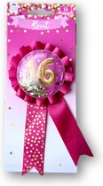 Rozet 16 JAAR - Rozet - 16 jaar - Met Glitters - Sweet 16 - Verjaardag - Feest - Vieren - Meisjes rozet - Speld.