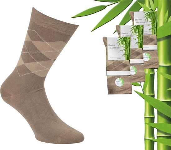 3 Paar Boru Bamboo Sokken - Bamboe - Square - Beige - Maat 46-47