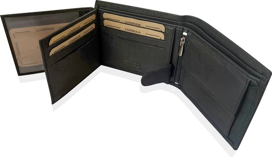 <strong></noscript>Lundholm leren portemonnee heren zeer soepel nappa leer – billfold model zwart met RFID anti-skim bescherming</strong>