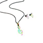 Bijoux by Ive - Sieraden set - Ketting met hanger en Oorbellen - Muzieknoot - Multicolor
