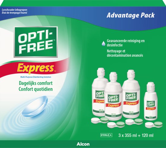 onduidelijk zoon avond OPTI-FREE Express MPDS - 3 x 355 ml + 120 ml + 3 lenshouders -  Lenzenvloeistof | bol.com