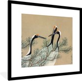Fotolijst incl. Poster - Bladeren - Kraanvogel - Japans - Vintage - 40x40 cm - Posterlijst