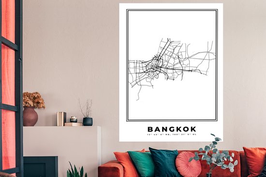 Poster Bangkok - Thaïlande - Carte - 120x180 cm XXL - Plan de la ville