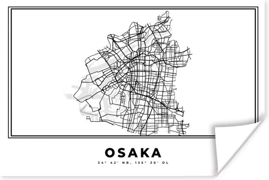 Poster Osaka - Kaart - Japan - 90x60 cm