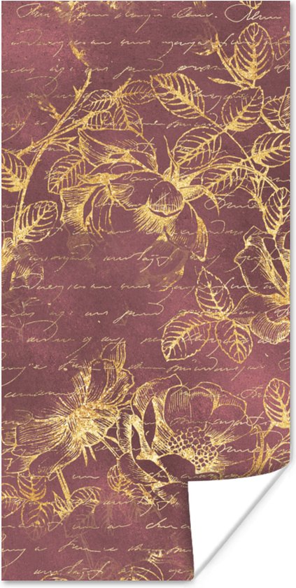 Poster Bloemen - Bladeren - Gold - 60x120 cm