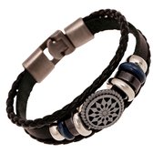 Armband- rond- metaal- leer-20 cm-Zwart-Charme Bijoux