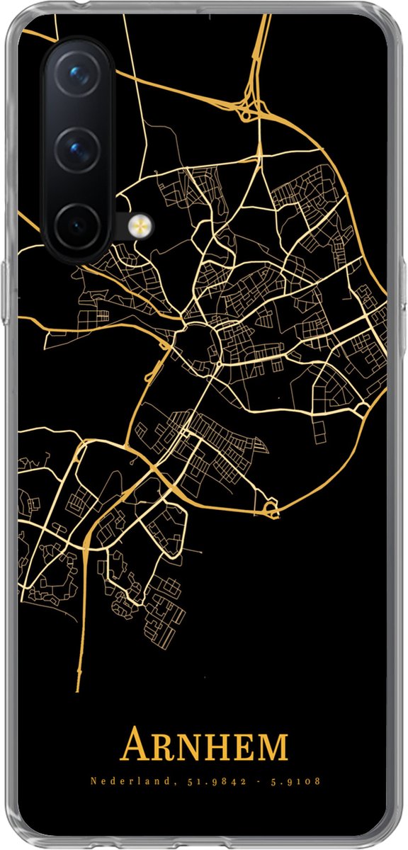 Geschikt voor OnePlus Nord CE 5G hoesje - Arnhem - Kaart - Goud - Zwart - Siliconen Telefoonhoesje