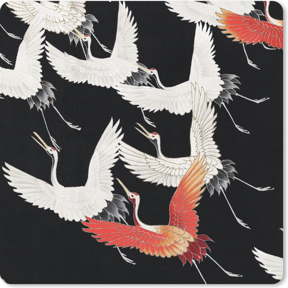 Muismat 20x20 cm - Mousepad Kraanvogel - Japans - Rood - Wit - Muismatten