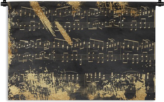 Tenture murale - Tissu mural - Musique - Or - Zwart - 120x80 cm - Tapisserie
