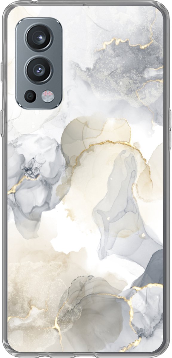 Telefoonhoesje Geschikt voor OnePlus Nord 2 5G hoesje - Marmer print - Gouden - Zwart - Siliconen Telefoonhoesje Telefoonhoesje