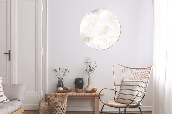 Cercle mural - Cercle mural - Marbre - Jaune - Ligne - Aluminium - Dibond - ⌀ 60 cm - Intérieur et Extérieur