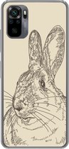Geschikt voor Xiaomi Redmi Note 10 hoesje - Vintage illustratie van een konijn - Siliconen Telefoonhoesje
