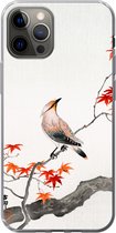 Geschikt voor iPhone 12 Pro hoesje - Japanse esdoorn - Scandinavisch - Vogel - Tak - Siliconen Telefoonhoesje
