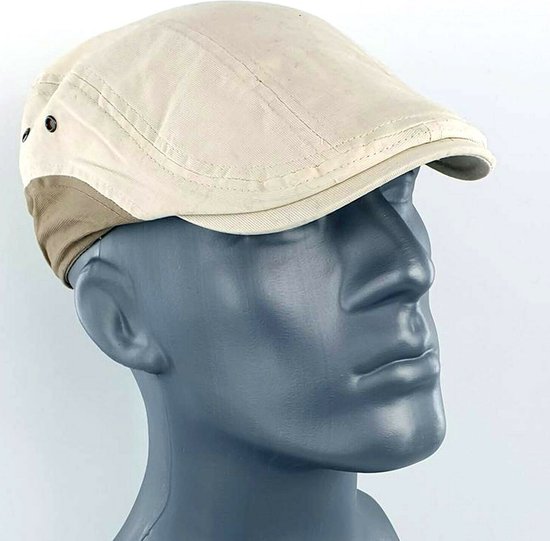 Katoenen zomepet herenpet flatcap kleur beige naturel maat one size