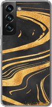 Geschikt voor Samsung Galaxy S22 Plus hoesje - Marmer print - Goud - Zwart - Siliconen Telefoonhoesje