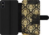 Bookcase iPhone XS telefoonhoesje - Zwart - Ornament - Goud - Met vakjes - Wallet case met magneetsluiting