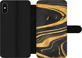 Bookcase Geschikt voor iPhone X telefoonhoesje - Marmer print - Goud - Zwart - Met vakjes - Wallet case met magneetsluiting