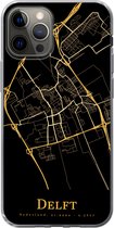 Geschikt voor iPhone 12 Pro hoesje - Delft - Kaart - Goud - Siliconen Telefoonhoesje